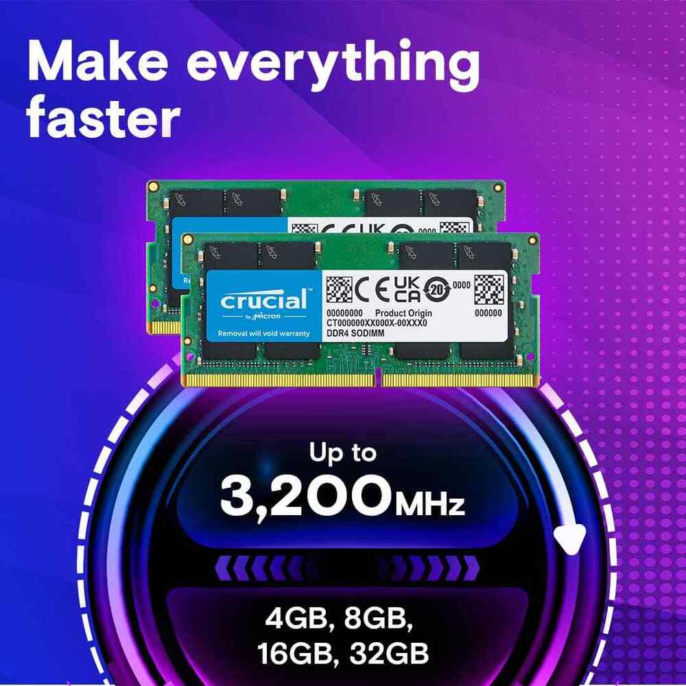 Crucial 32GB DDR4 3200MHz C22 SODIMM Laptop Memory Kit - Enhanced Performance