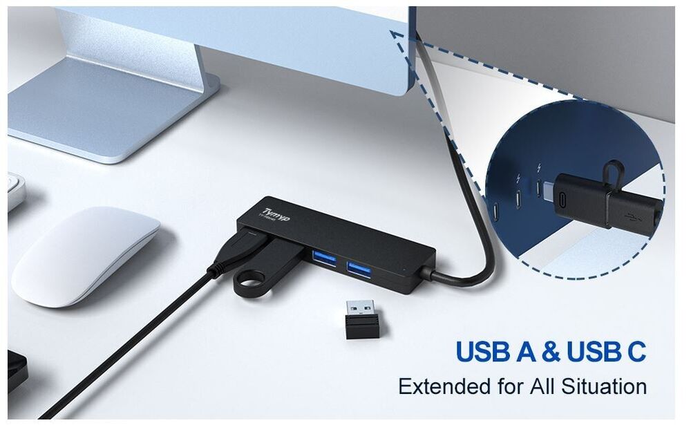 4-Port USB 3.0 Hub with USB-C Adapter for Enhanced Connectivity