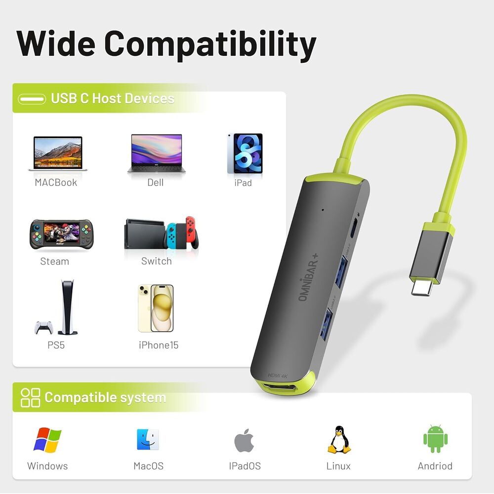4K HDMI & Dual USB 3.0 Multiport USB-C Hub Adapter for MacBook Pro/Air