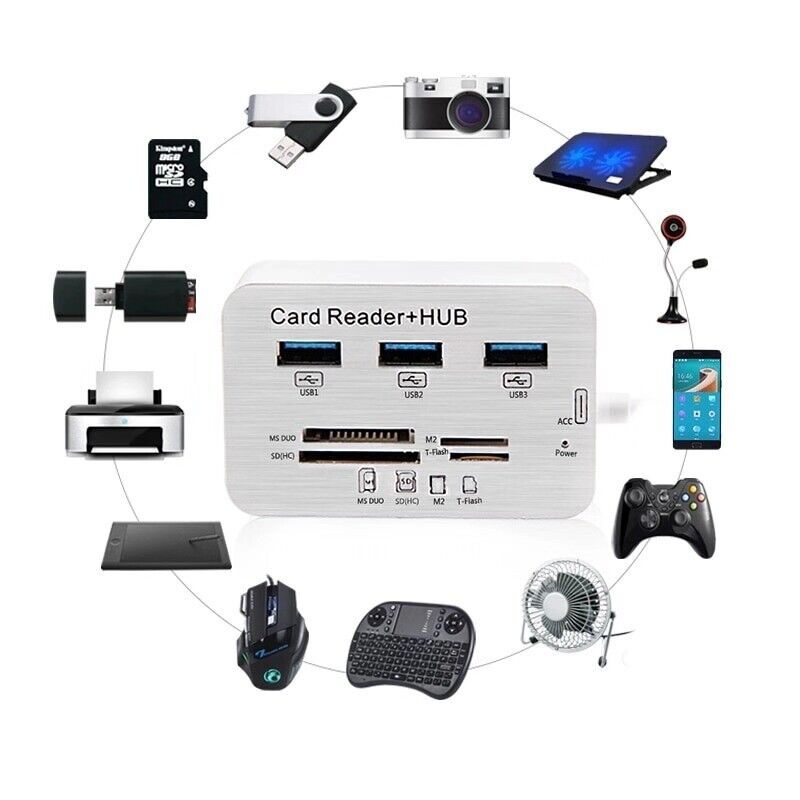 Aluminum 3 Port USB 3.0 Hub with Multi-Card Reader - Enhanced Data Transfer