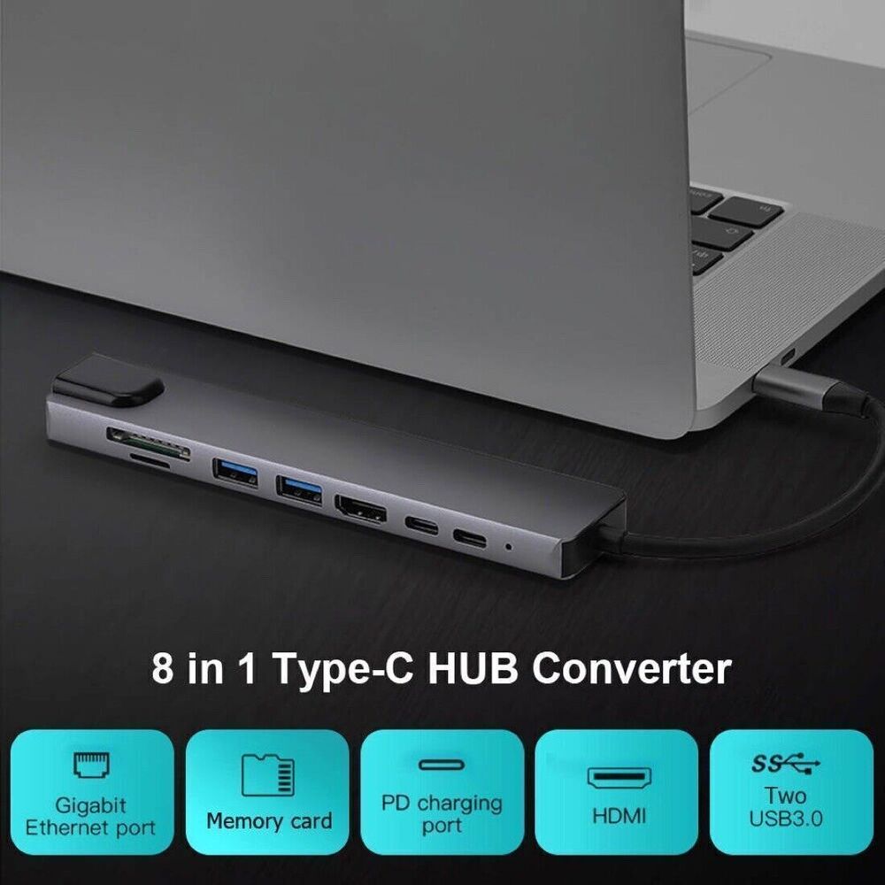 8-in-1 USB-C Hub Adapter with 4K HDMI, Ethernet, and USB Ports