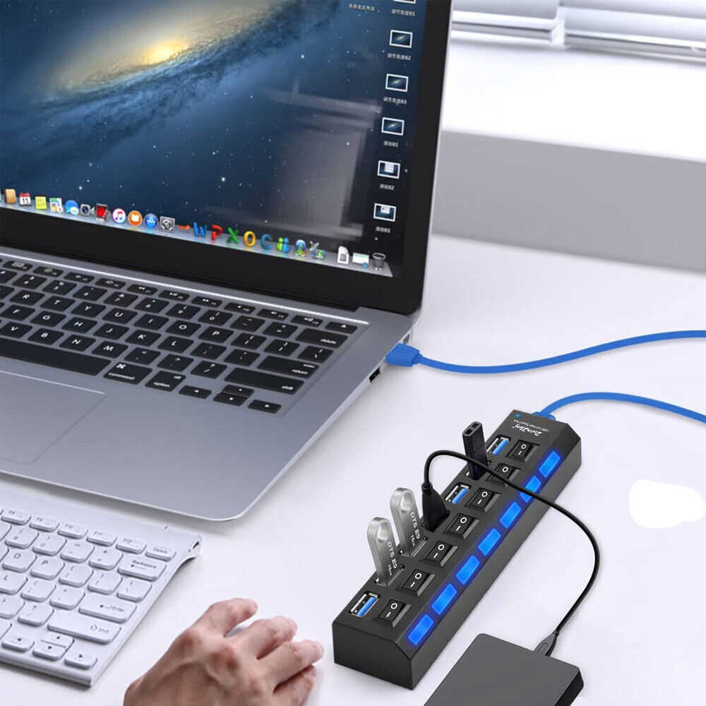 7-Port USB 3.0 Hub with Individual Switches and AC Power