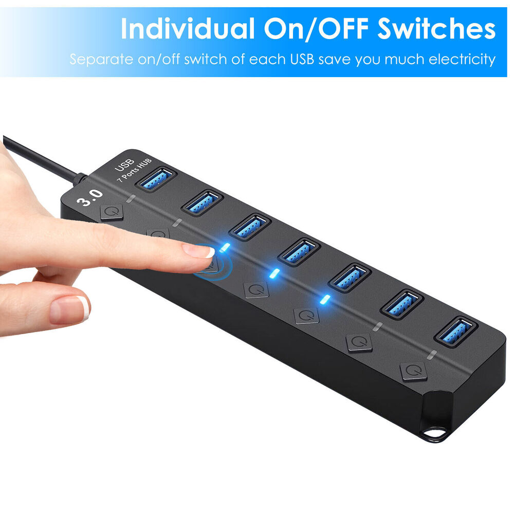 7-Port USB 3.0 Hub Splitter Adapter - Ultra-Fast Data Transfer and Charging Station