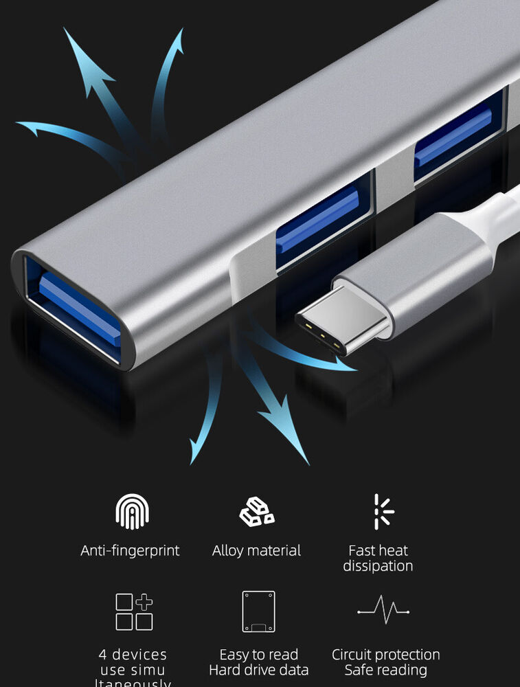 4-Port USB-C Hub Splitter Adapter for Enhanced Connectivity