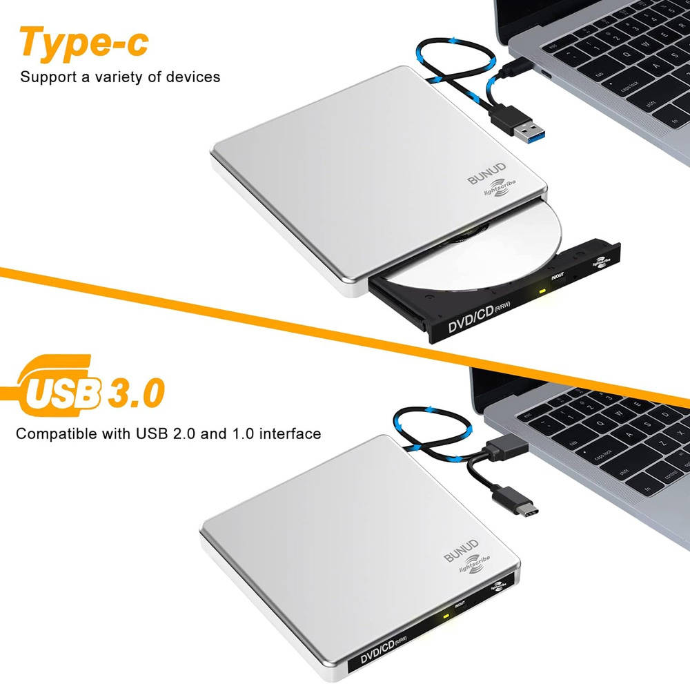 Enhanced Portable Lightscribe CD/DVD Burner with External Drive