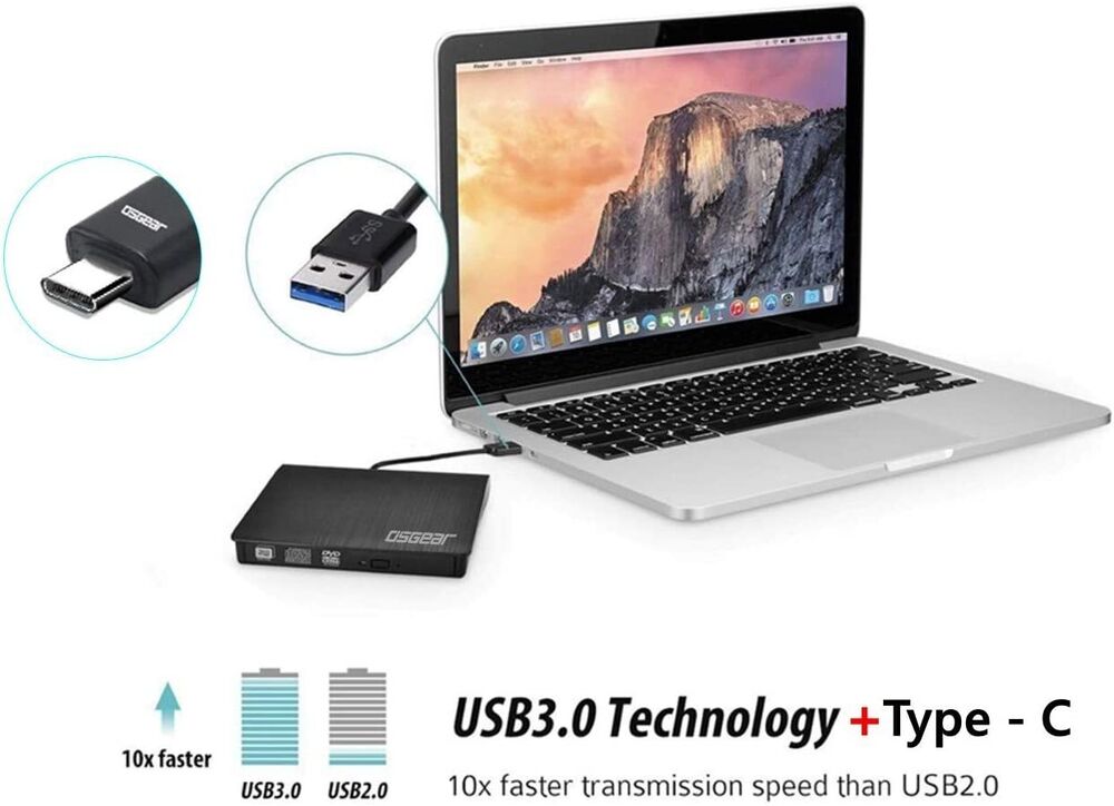 Ultra Slim USB 3.0 External CD/DVD RW Drive, Black