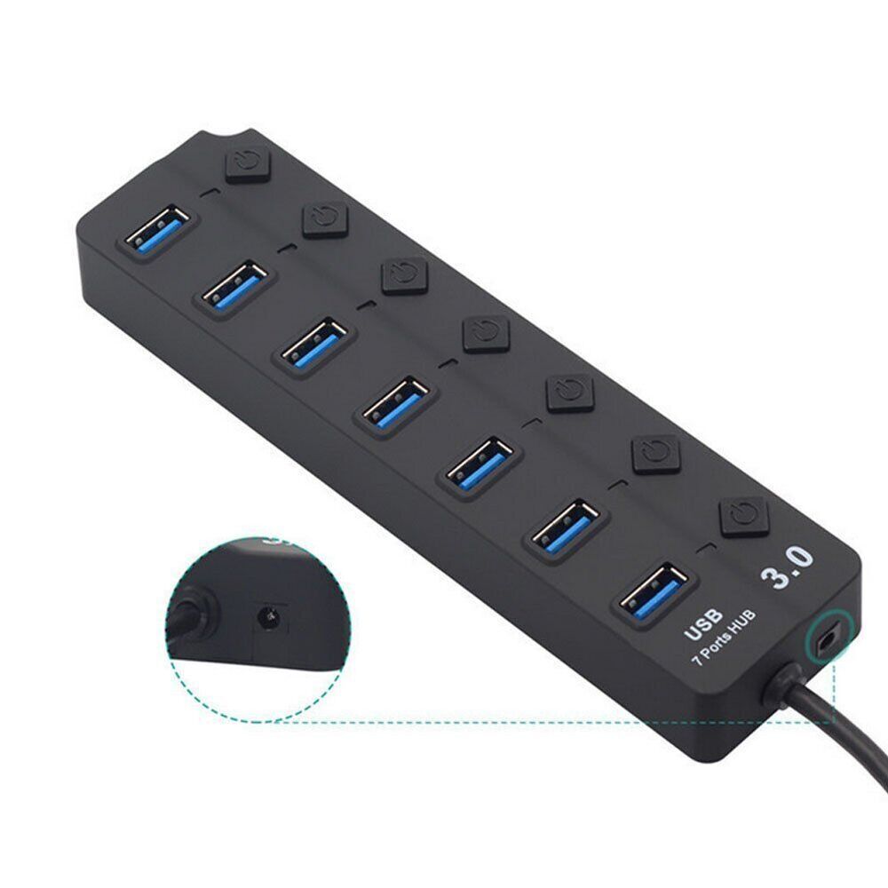 7-Port USB 3.0 Hub Splitter Adapter - Ultra-Fast Data Transfer and Charging Station