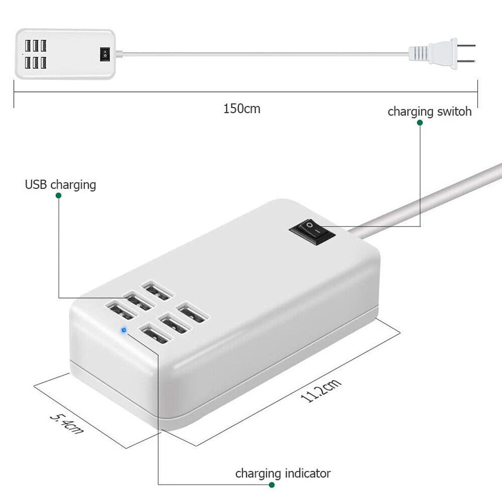 6-Port High-Speed USB Charging Station