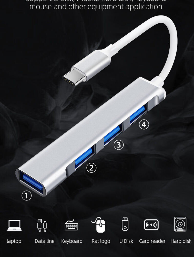 4-Port USB-C Hub Splitter Adapter for Enhanced Connectivity