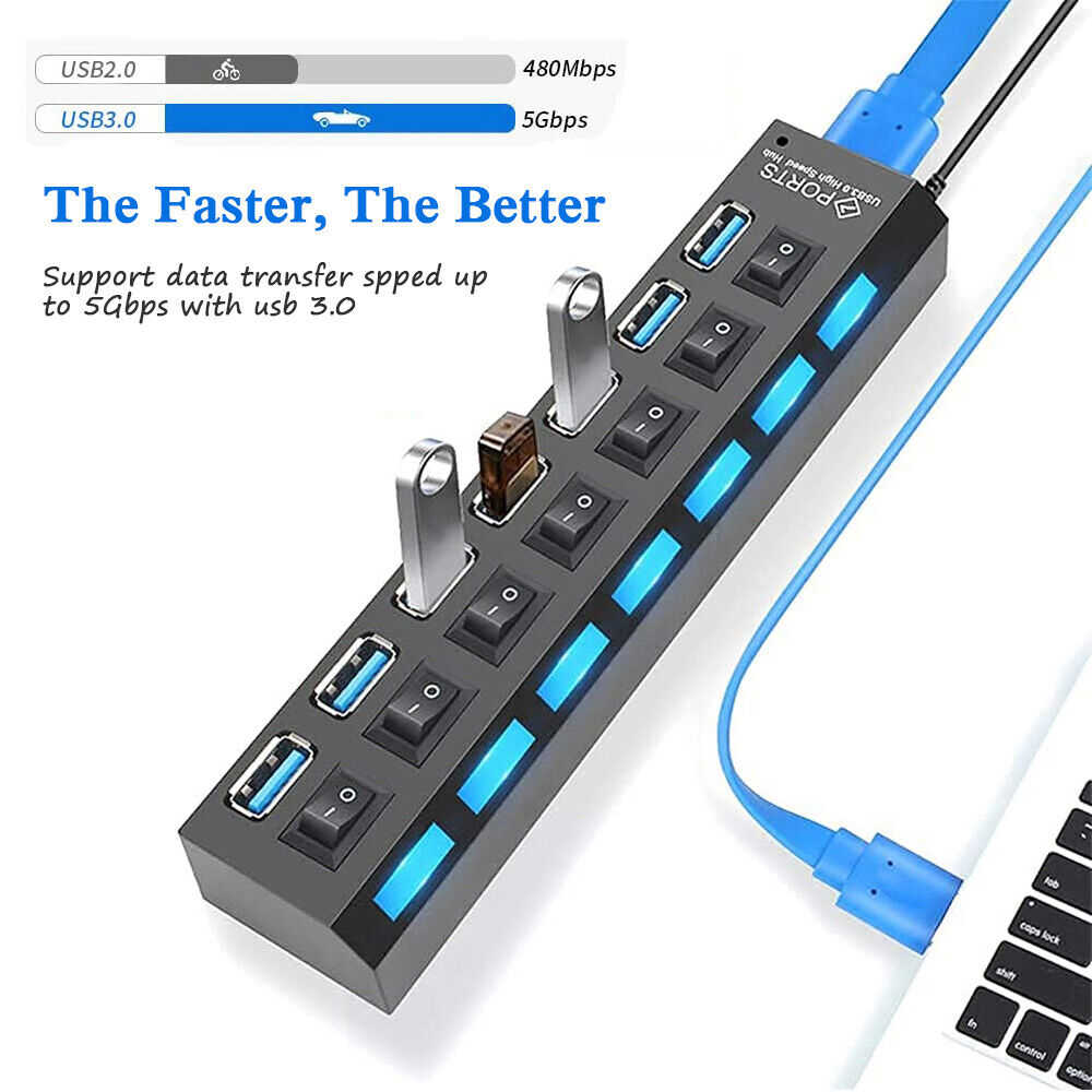 7-Port USB 3.0 Hub with AC Power for Enhanced Connectivity