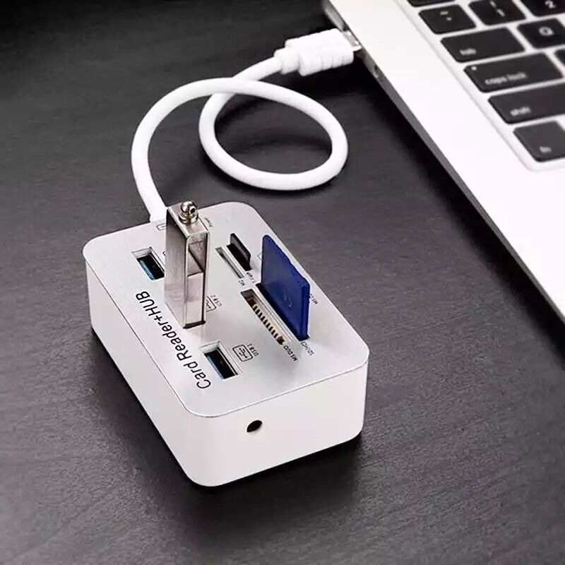 Aluminum 3 Port USB 3.0 Hub with Multi-Card Reader - Enhanced Data Transfer