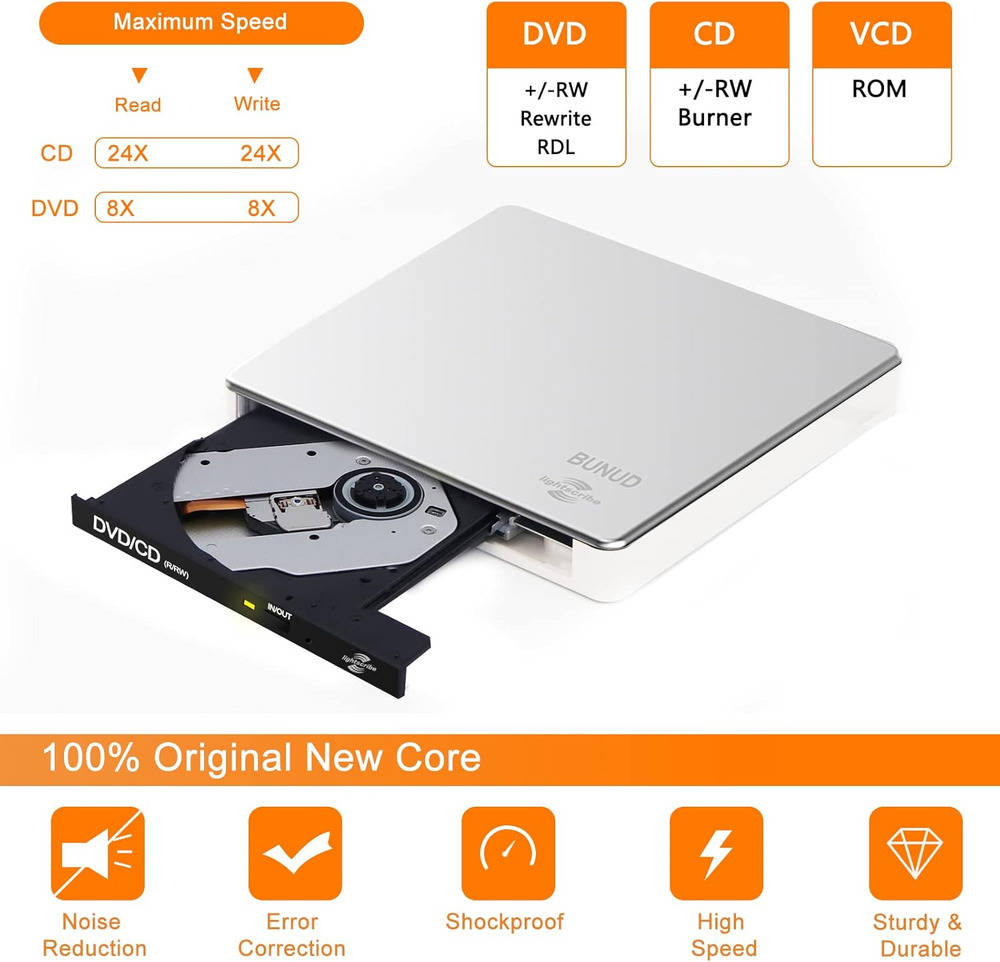 Enhanced Portable Lightscribe CD/DVD Burner with External Drive
