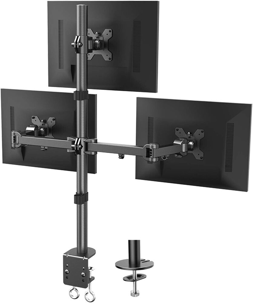 HNHM3 HUANUO Triple Monitor Stand - Versatile, Ergonomic, and Space-Efficient