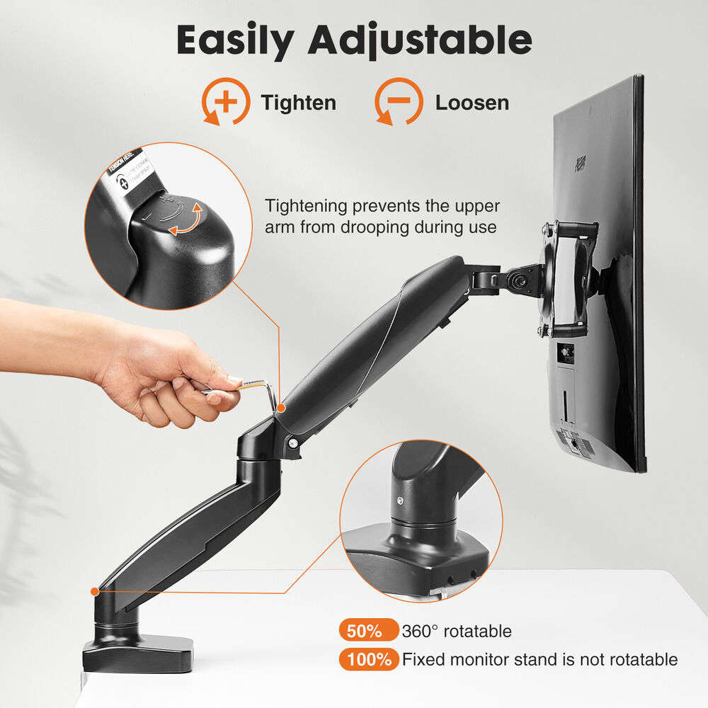 Ergonomic Gas Spring Single Monitor Stand with VESA Mount