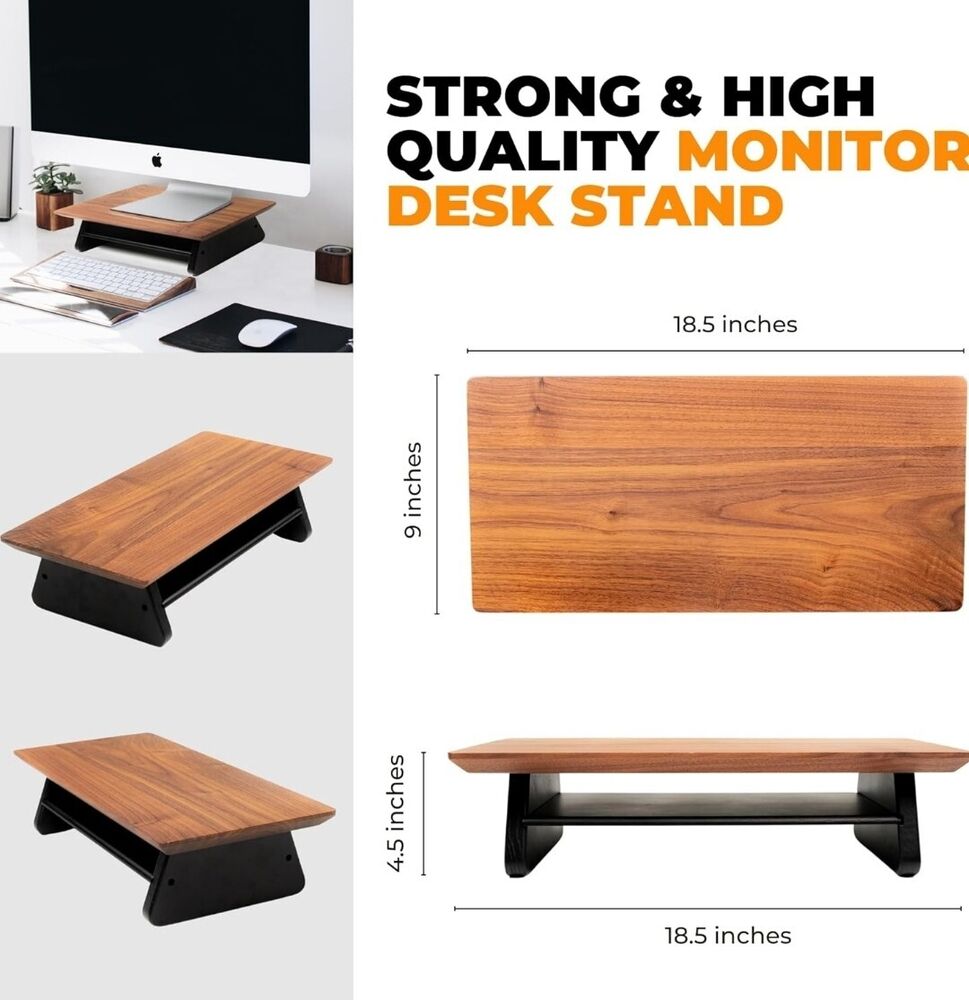 Elegant Walnut Monitor Stand Riser - Ergonomic, Sturdy, and Space-Saving for Enhanced Workspace