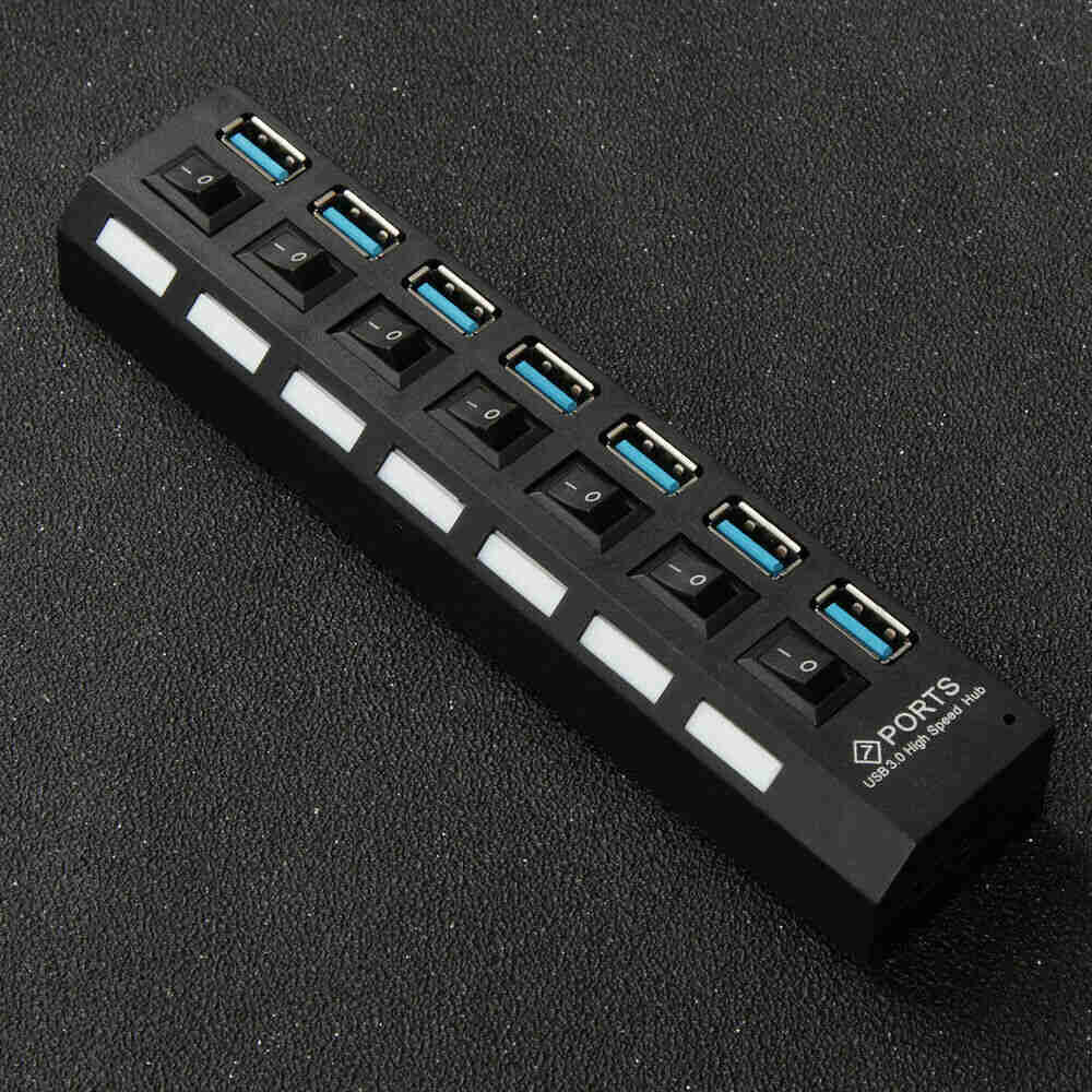 7-Port USB 3.0 Powered Hub with AC Adapter and ON/OFF Switch