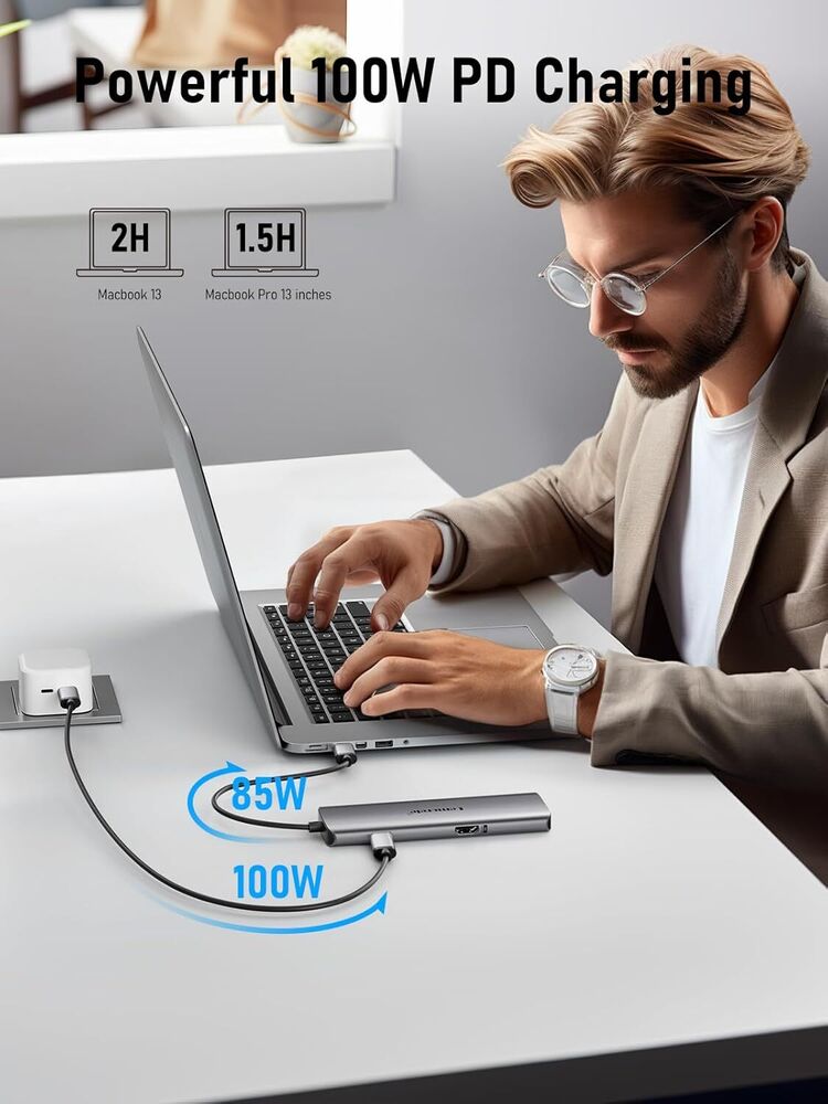6-in-1 USB-C Hub Adapter with Enhanced Connectivity for MacBook Pro/Air & iPhone