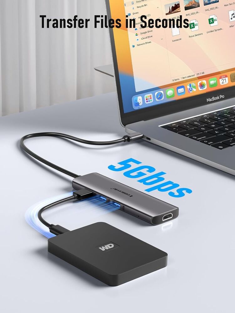 6-in-1 USB-C Hub Adapter with Enhanced Connectivity for MacBook Pro/Air & iPhone