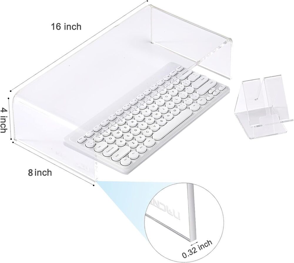 Ergonomic Acrylic Monitor Stand with Integrated Desk Organizer
