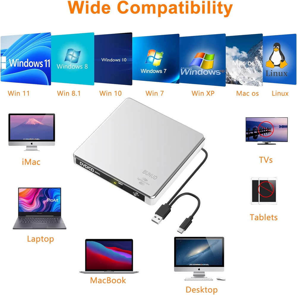 Enhanced Portable Lightscribe CD/DVD Burner with External Drive