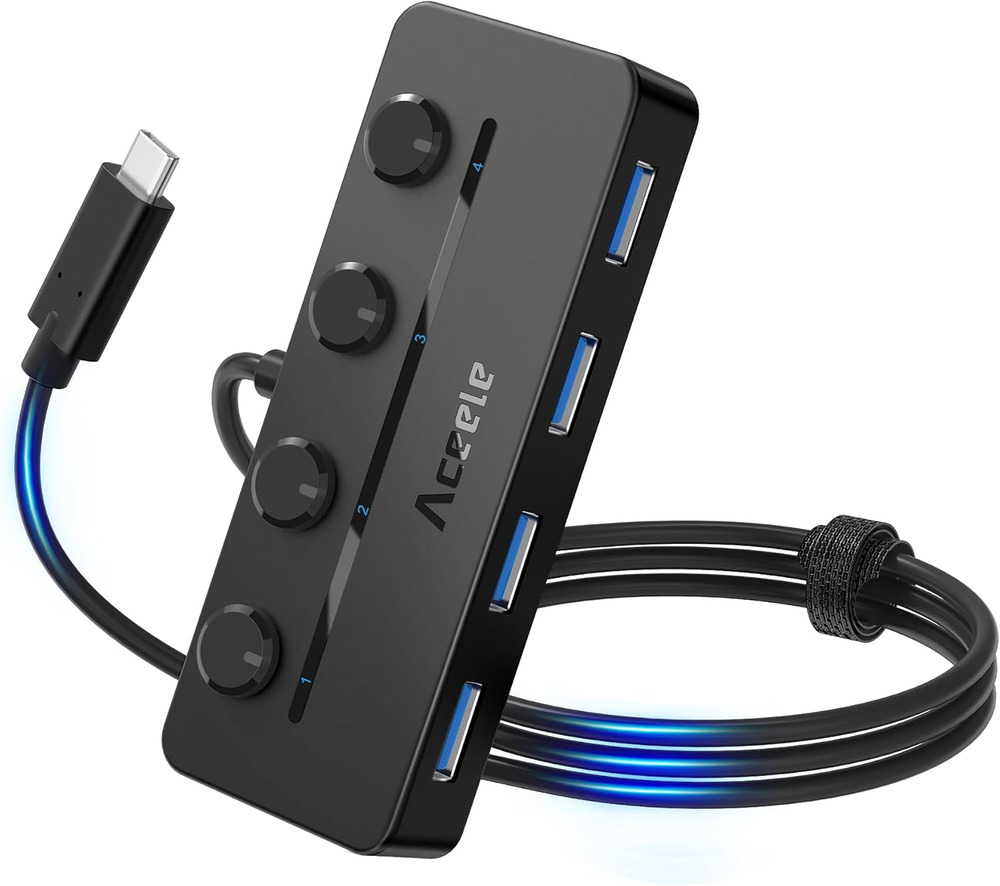 Aceele USB C Hub - 4-Port USB 3.0 Adapter for Enhanced Connectivity