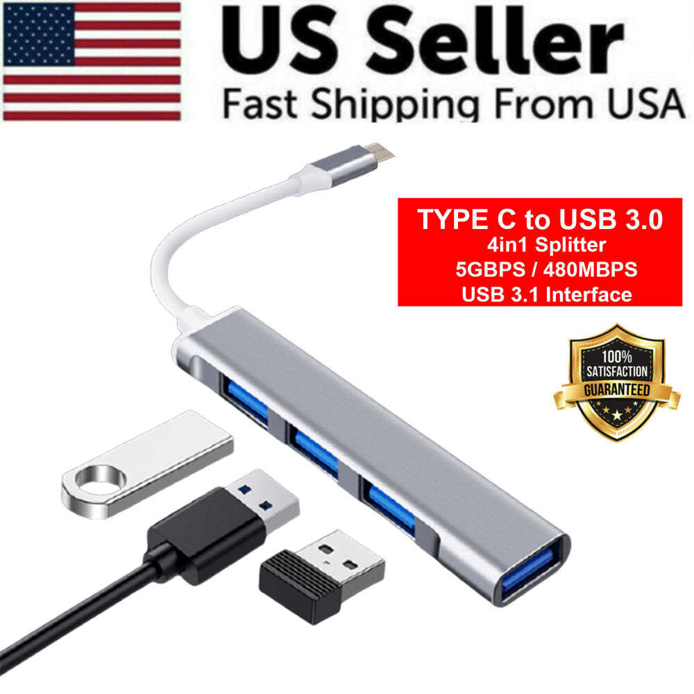 4-Port USB-C Hub Splitter Adapter for Enhanced Connectivity
