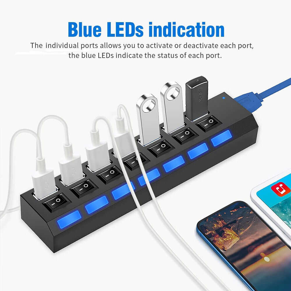 7-Port USB 3.0 Hub with Individual Switches and AC Power