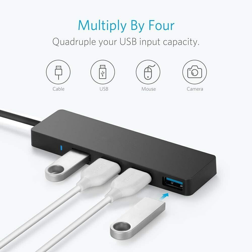 4-Port USB 3.0 Hub Adapter with Built-in Charger - Ultra Slim Design for High-Speed Connectivity