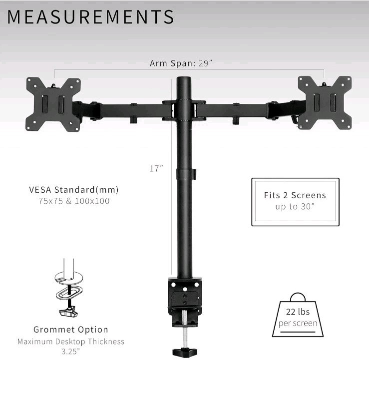 VIVO Dual Monitor Desk Mount - Premium Steel Stand for Ergonomic Workspace