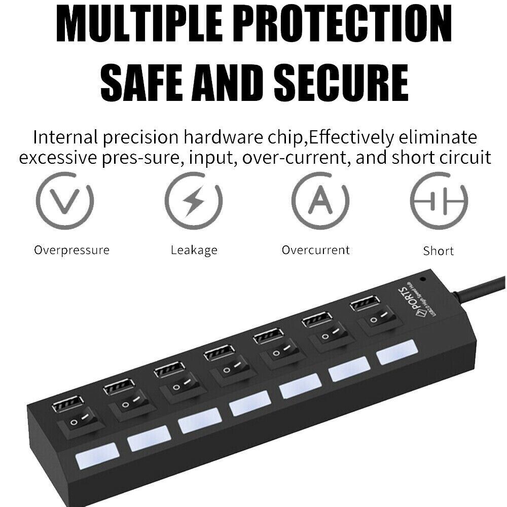 7-Port USB 2.0/3.0 Hub Splitter Adapter for Enhanced Connectivity