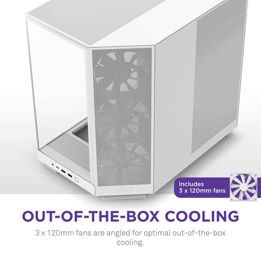 NZXT H6 Flow ATX Mid-Tower Gaming PC Case - White, Dual Chamber Design