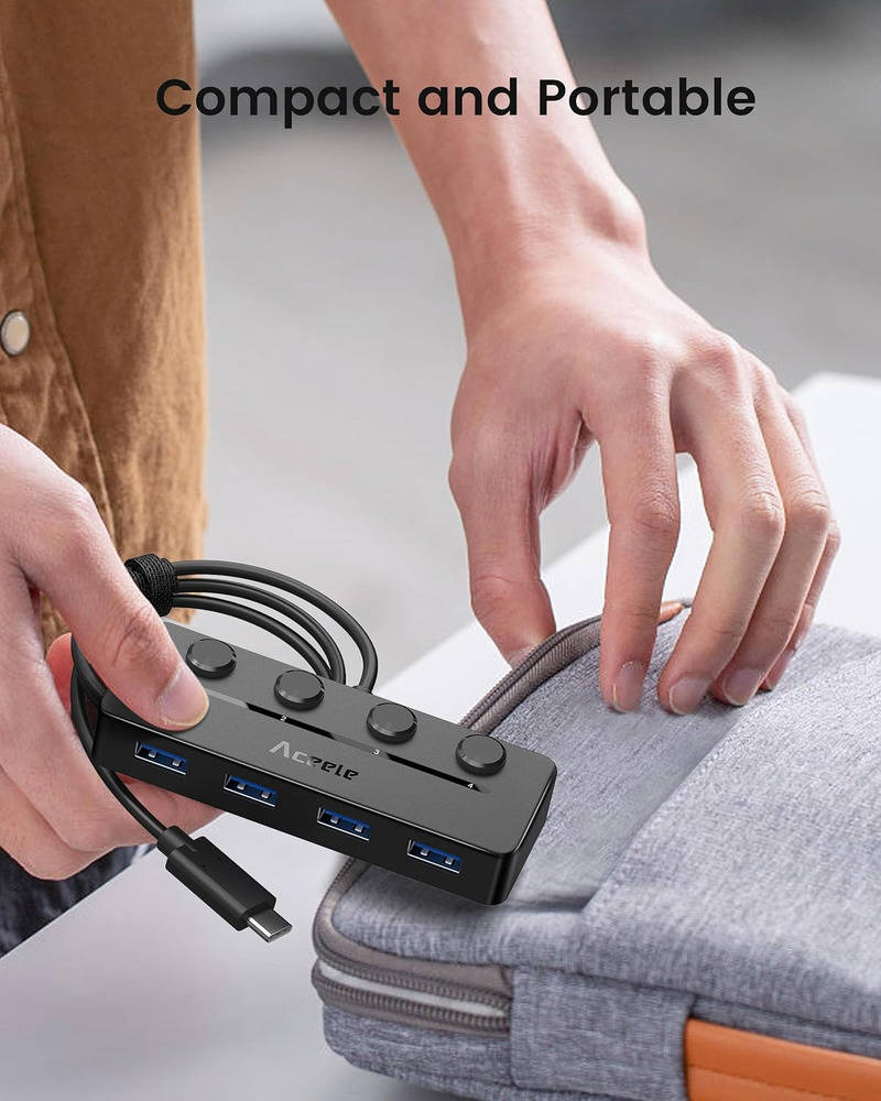 Aceele USB C Hub - 4-Port USB 3.0 Adapter for Enhanced Connectivity
