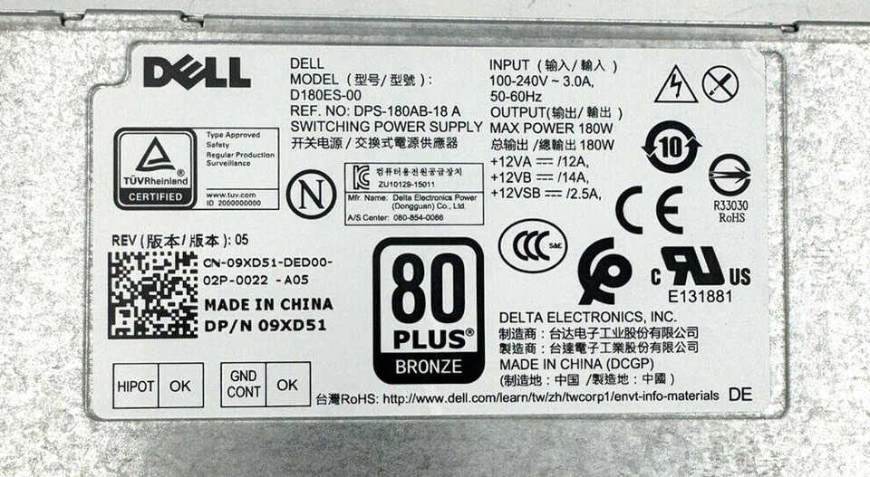 180W 9XD5 Dell OptiPlex & Inspiron SSF Power Supply - Upgrade Your Desktop