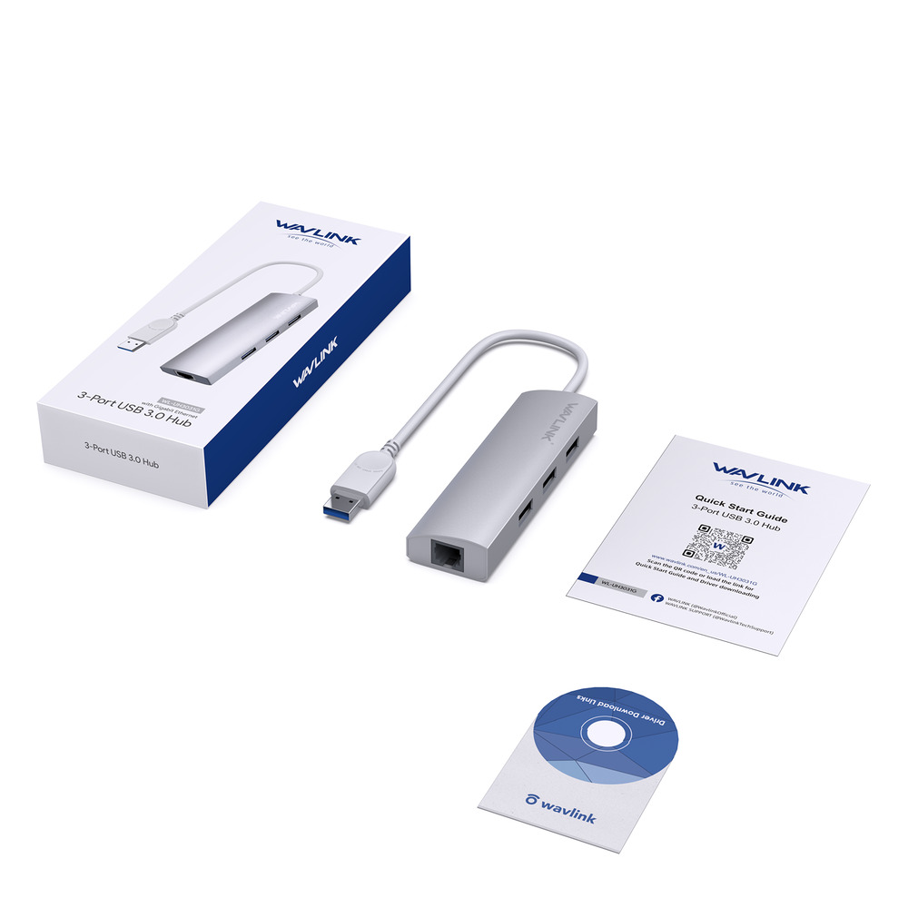 Ultra-Fast USB 3.0 Gigabit Ethernet Adapter with 3-Port Hub