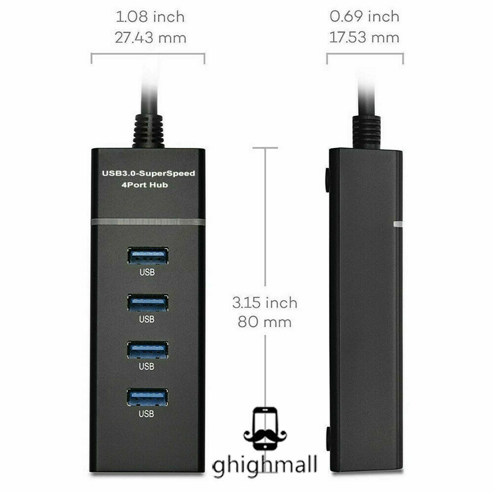 4-Port USB 3.0 High-Speed Hub Splitter for Enhanced Connectivity