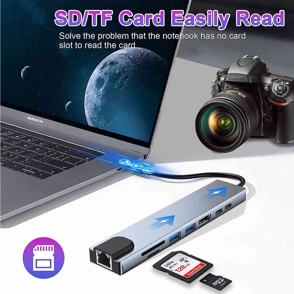 8-in-1 USB-C Hub for Enhanced Connectivity and Versatility