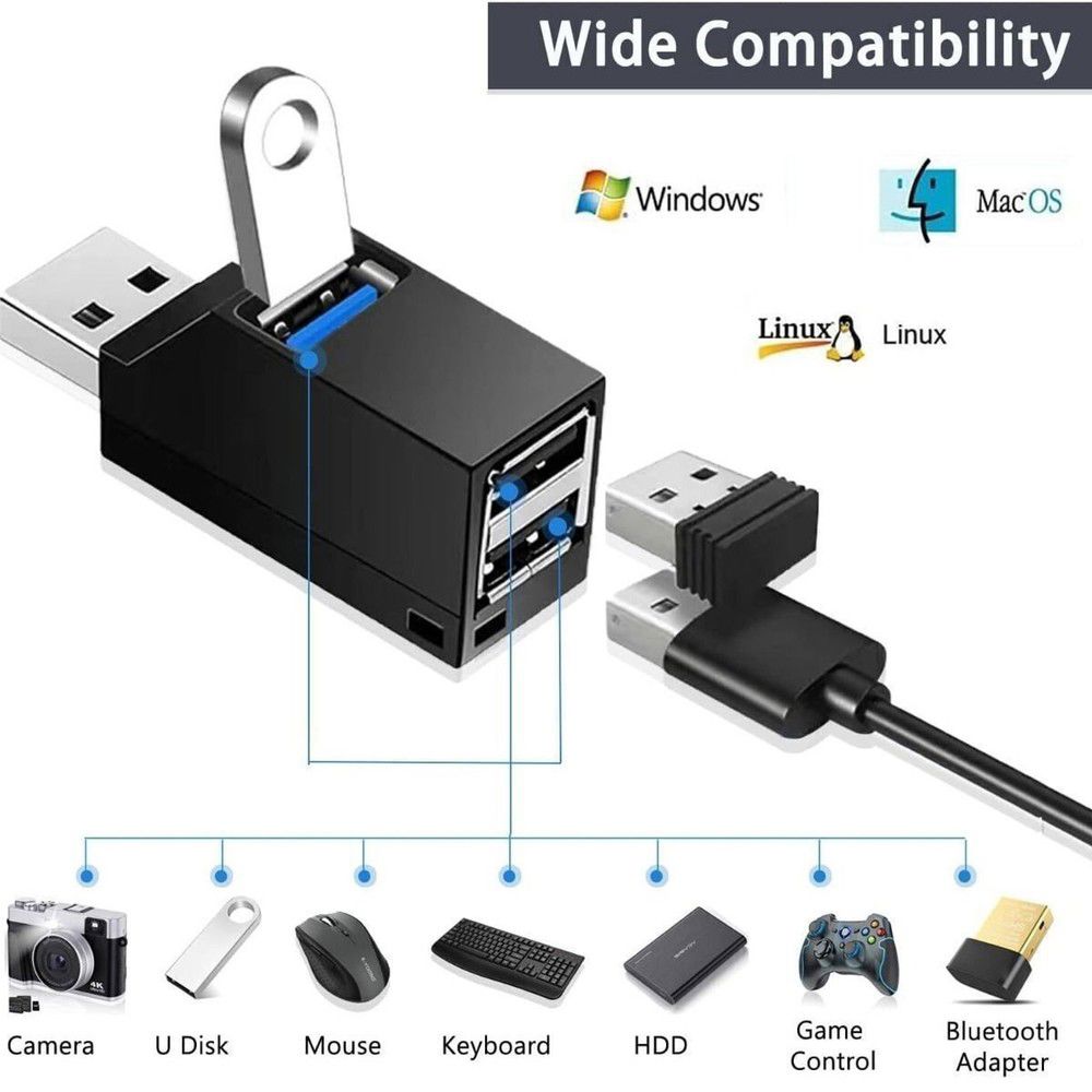 3-Port USB 3.0 Hub for High-Speed Connectivity | Compatible with Windows & Mac