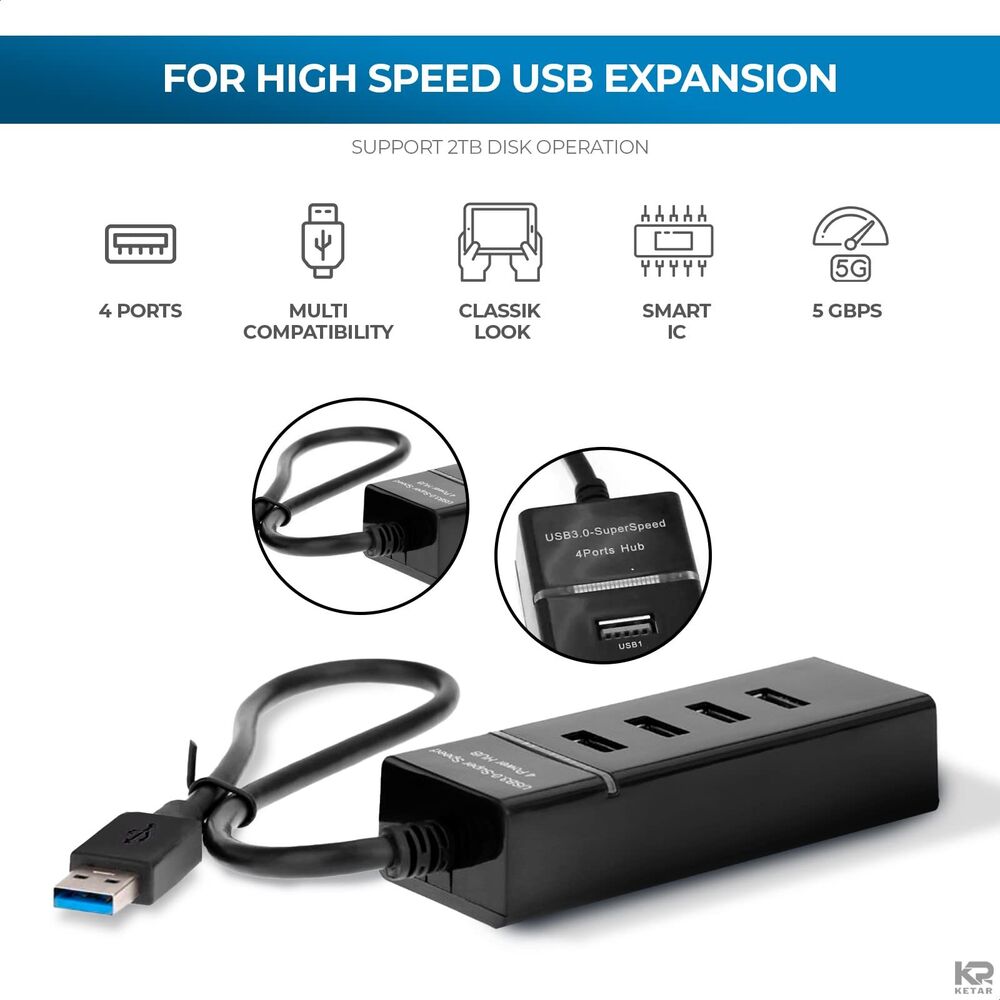 4-Port High-Speed USB 3.0 Hub for Enhanced Connectivity