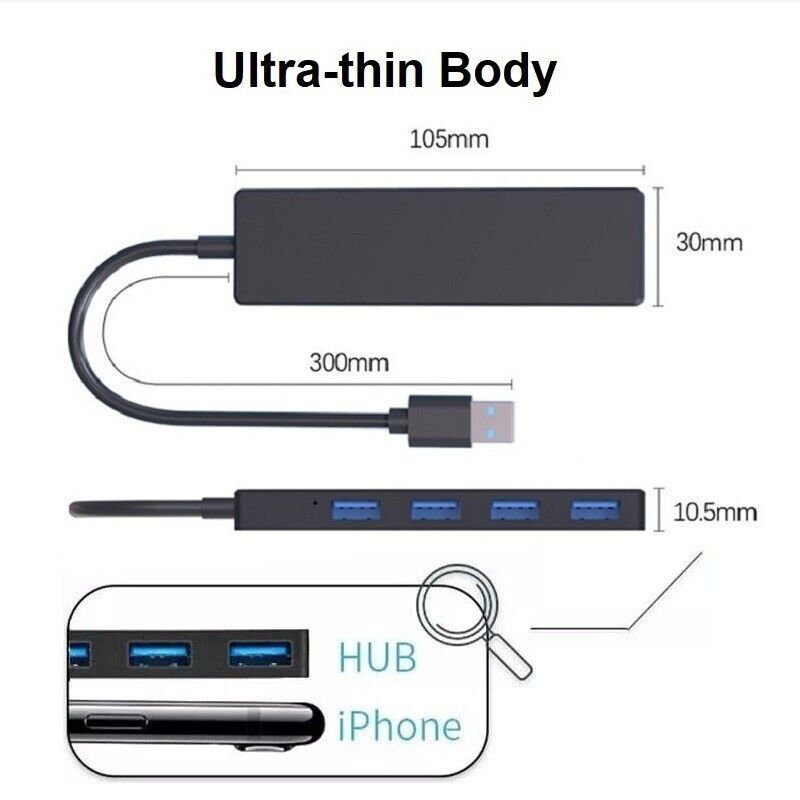 4 Port USB 3.0 Hub Splitter - Boost Data Transfer for Multiple Devices