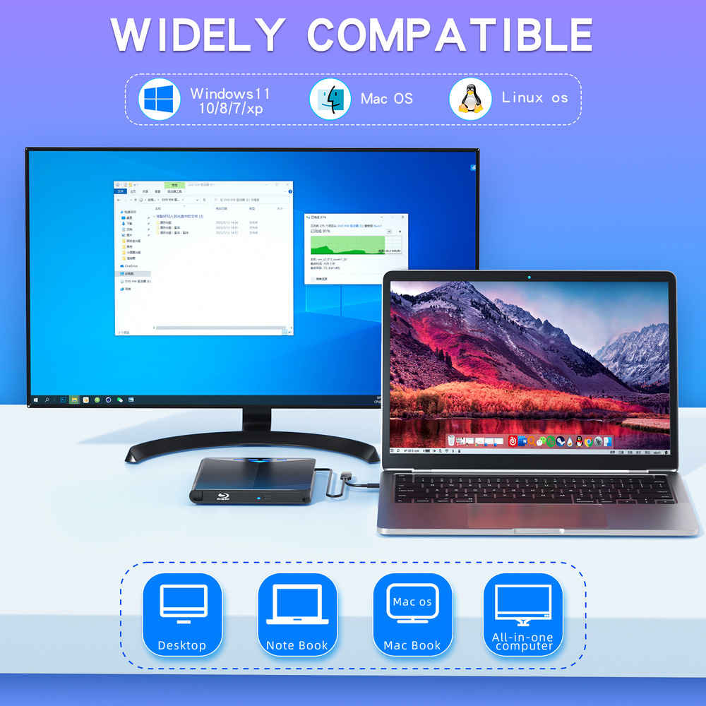 Ultra-Fast USB 3.0 Portable CD/DVD Drive for Windows