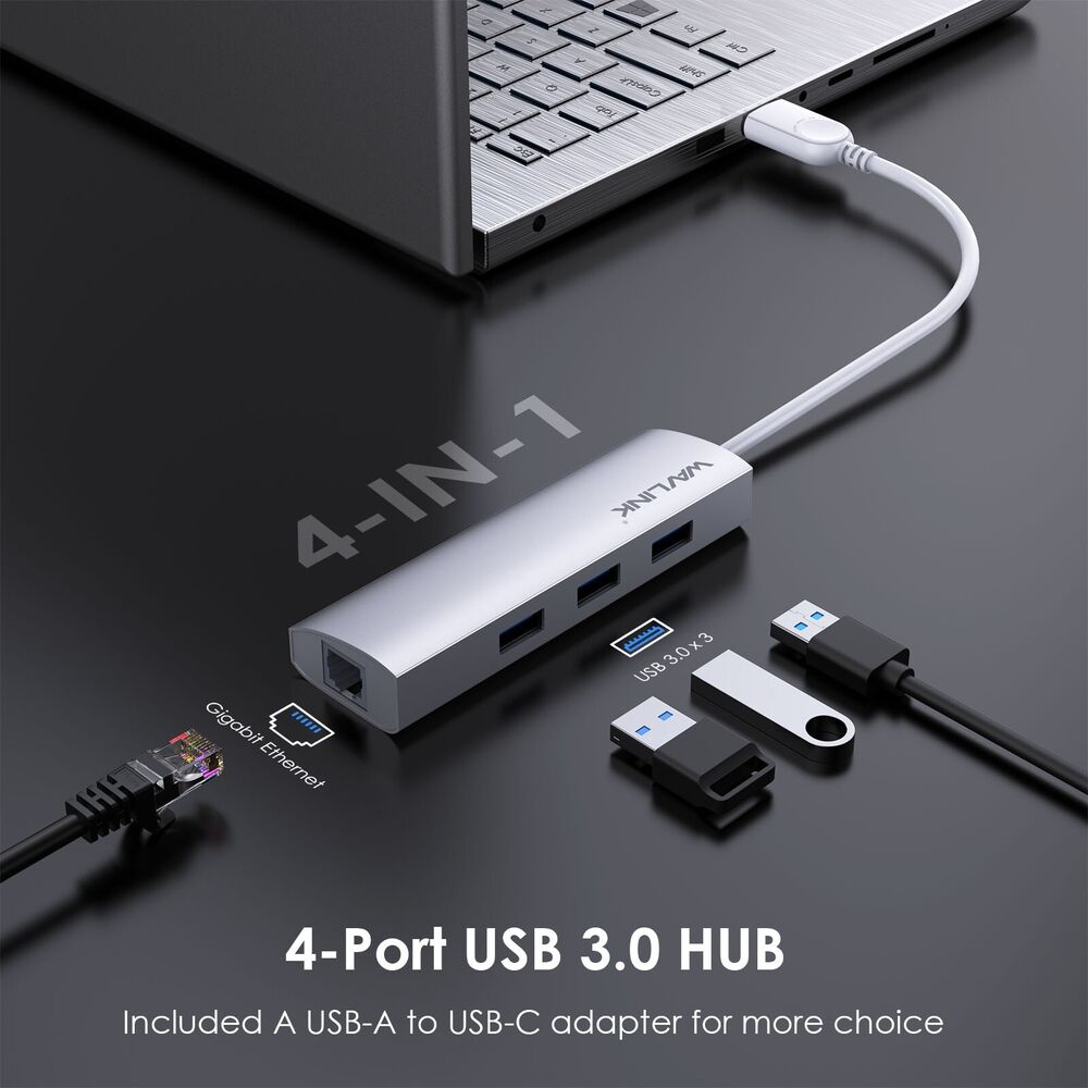 Ultra-Fast USB 3.0 Gigabit Ethernet Adapter with 3-Port Hub