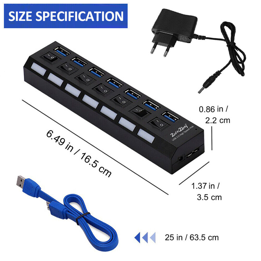 7-Port USB 3.0 Hub Splitter Adapter - Boost Connectivity and Productivity