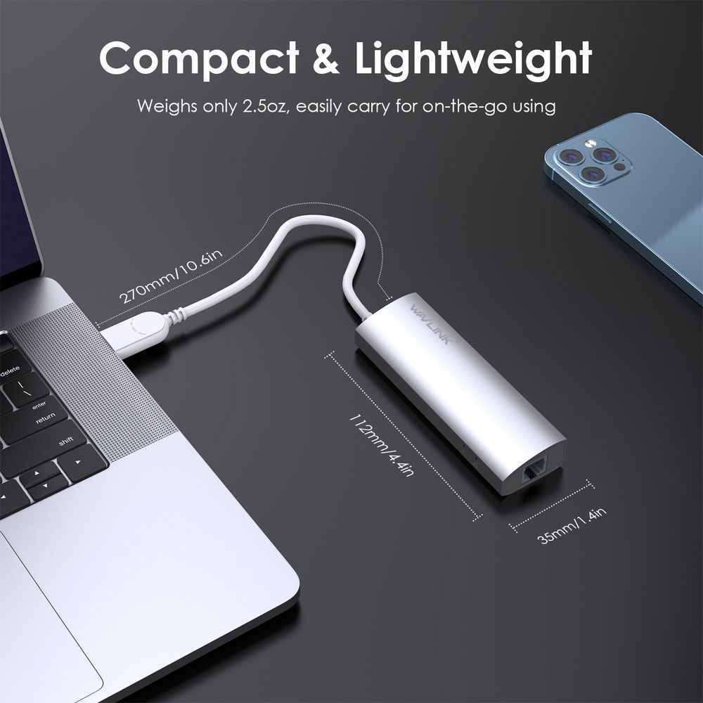 Ultra-Fast USB 3.0 Gigabit Ethernet Adapter with 3-Port Hub