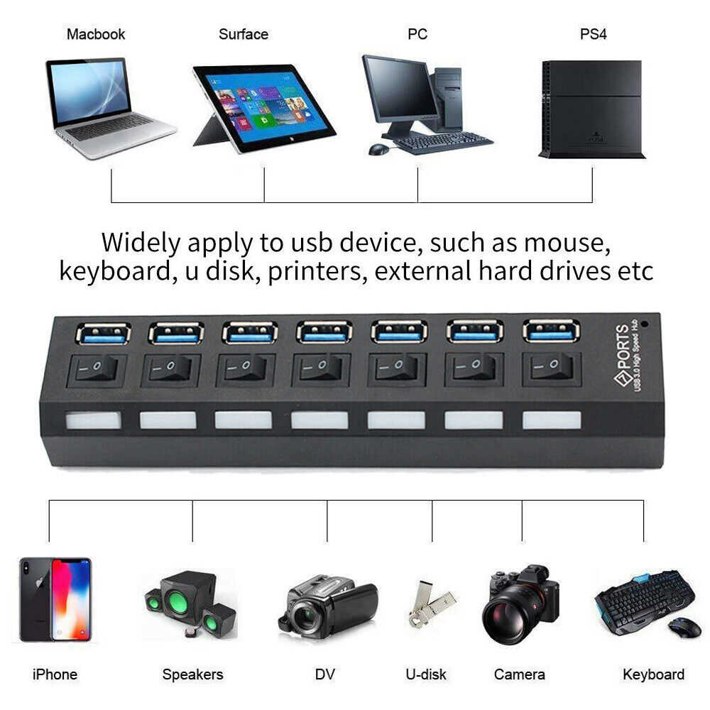 7-Port USB 3.0 Hub Splitter Adapter - Boost Connectivity and Productivity