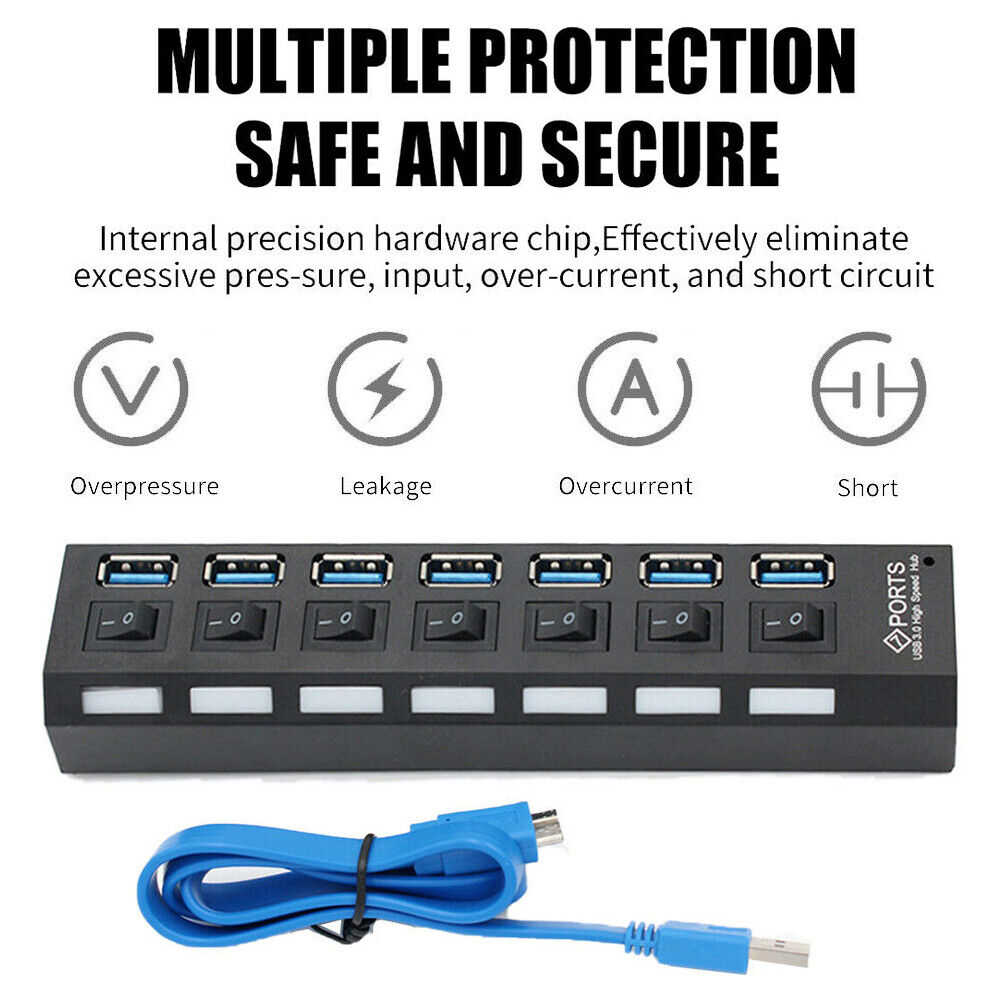 7-Port USB 3.0 Hub Splitter Adapter - Boost Connectivity and Productivity