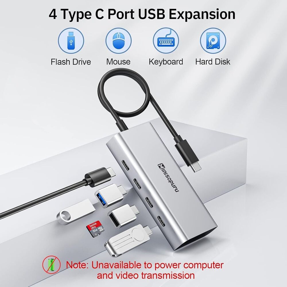 Minisopuru 4-Port USB-C Hub for Enhanced Connectivity