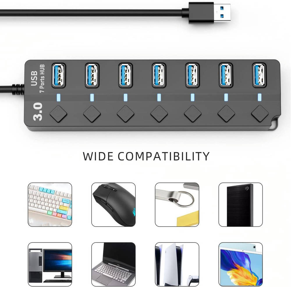 7-Port USB 3.0 Data Hub Splitter with 3ft Cable