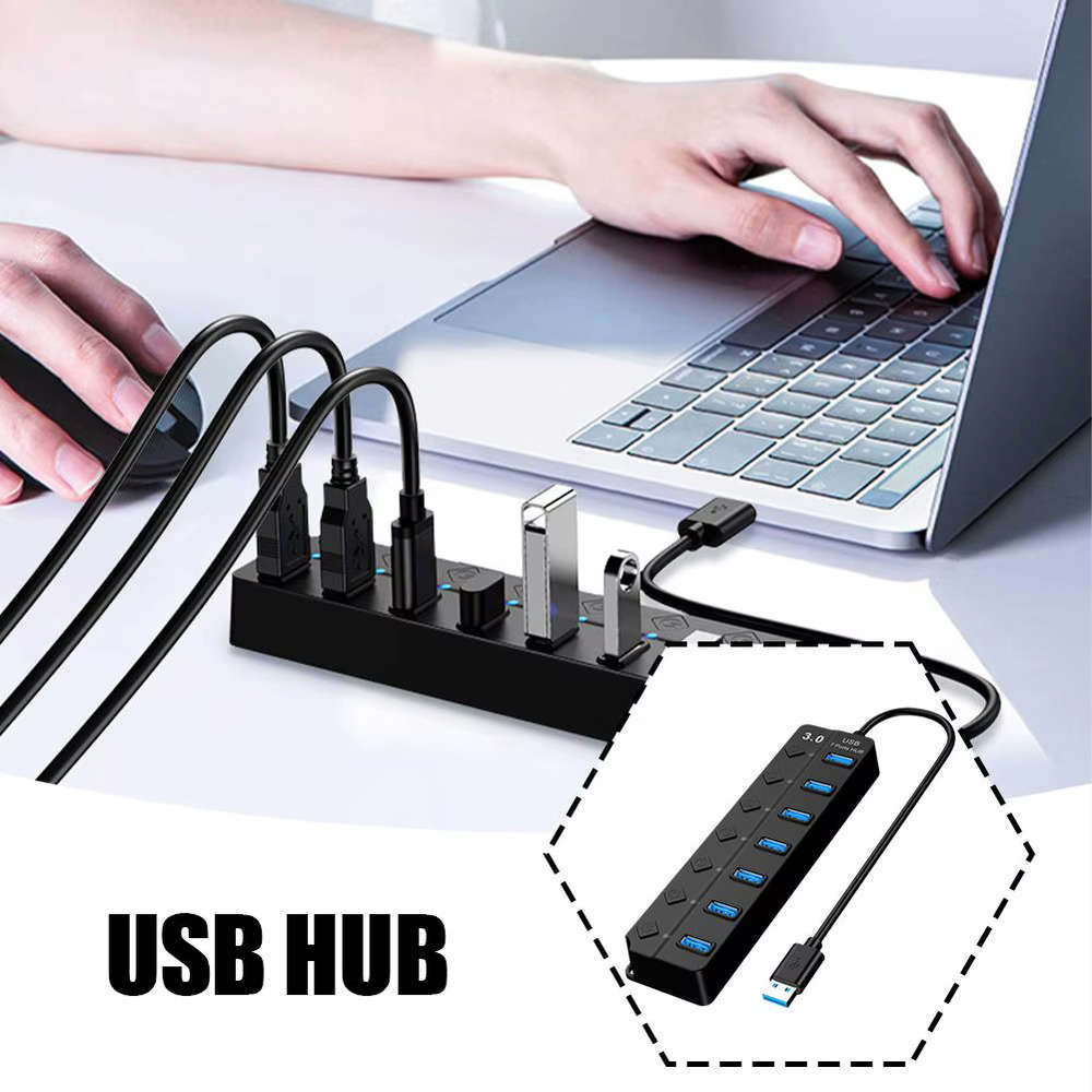 7-Port USB 3.0 Hub Splitter - High-Speed Connectivity for Multiple Devices