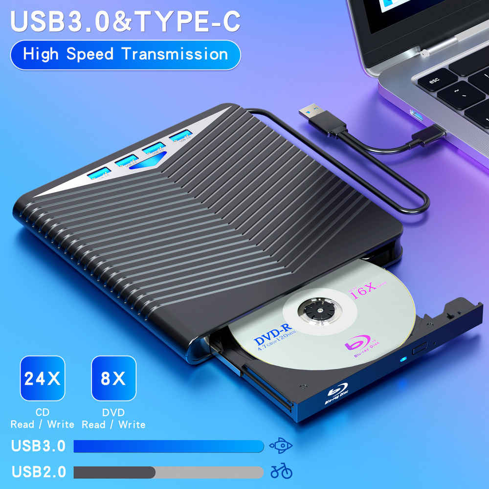 Ultra-Fast USB 3.0 Portable CD/DVD Drive for Windows