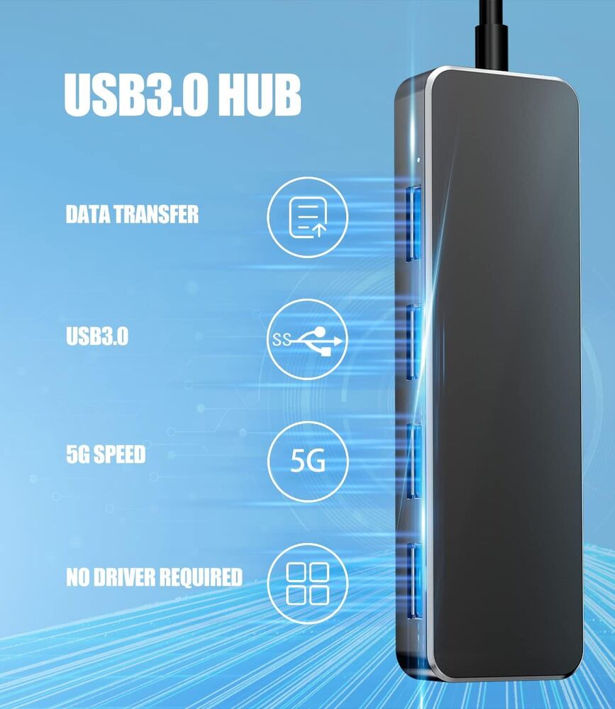 4 Port USB 3.0 Hub Splitter - Boost Data Transfer for Multiple Devices
